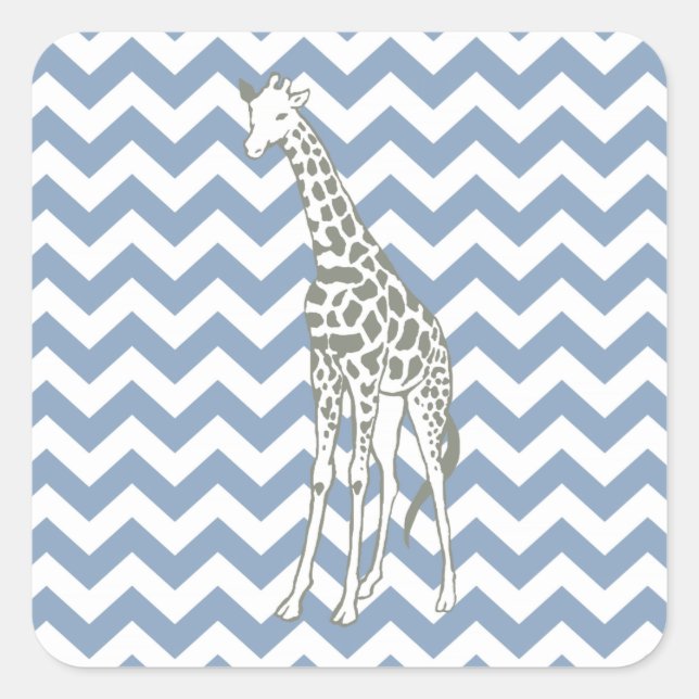 Rock Blue Safari Chevron with Pop Art Giraffe Square Sticker (Front)