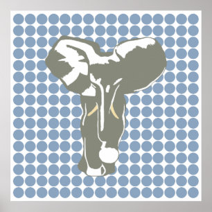 Rock Blue Safari Dot with Pop Art Elephant Poster