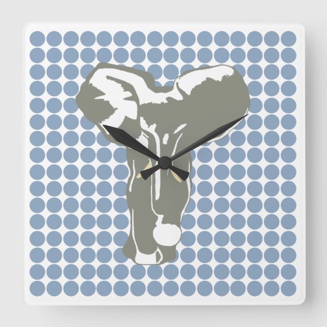 Rock Blue Safari Dot with Pop Art Elephant Square Wall Clock (Front)
