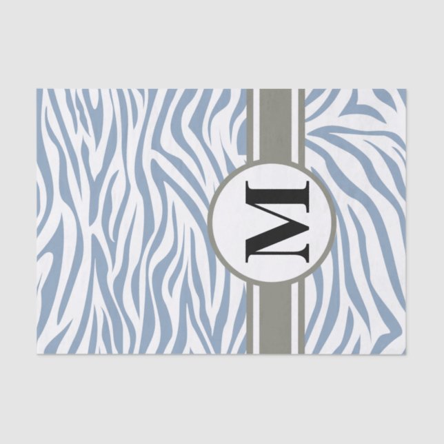 Rock Blue Safari Zebra with monogram Tissue Paper (Front)