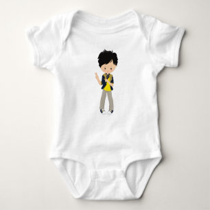 Rock Boy, Black Hair, Microphone, Band Singer Baby Bodysuit
