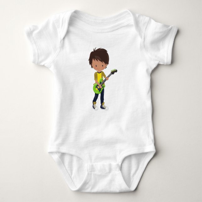 Rock Boy, Latino Boy, Guitar Player, Band, Music Baby Bodysuit (Front)