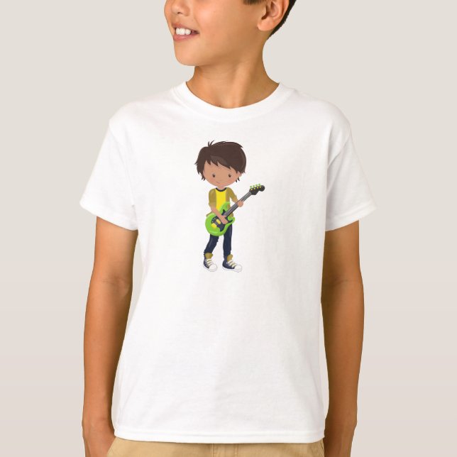 Rock Boy, Latino Boy, Guitar Player, Band, Music T-Shirt (Front)