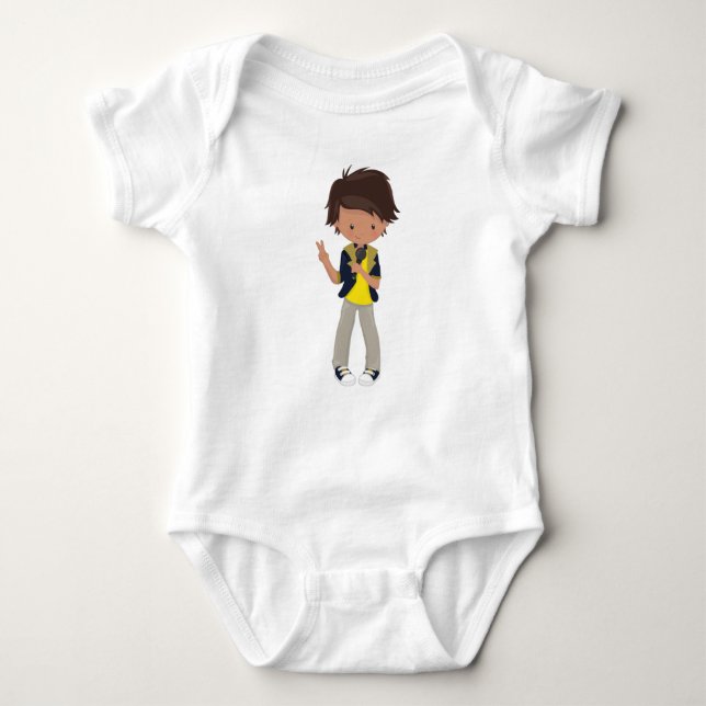 Rock Boy, Latino Boy, Microphone, Band Singer Baby Bodysuit (Front)