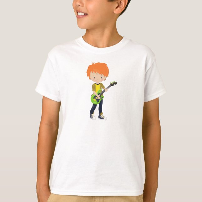 Rock Boy, Orange Hair, Band, Music, Guitar Player T-Shirt (Front)