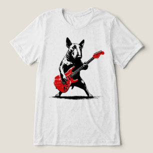 Rock Bull Terrier Dog Playing Red Electric Guitar Tri-Blend Shirt