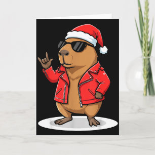 Rock Capybara Xmas Santa Men Women Kids Funny Ugly Card