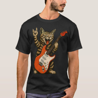 Rock Cat Bass Guitar Cat Vintage Rock N Roll T-Shirt