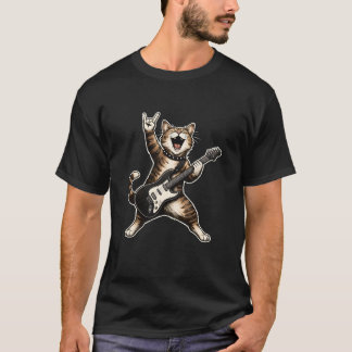 Rock Cat Guitar , Funny Rocker Cat Music Lover T-Shirt