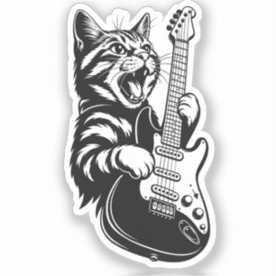 Rock Cat Playing Electric Guitar Cool Music Love