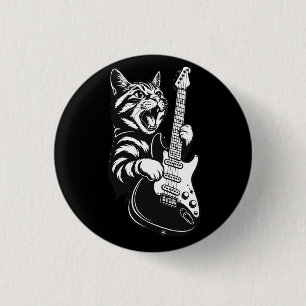 Rock Cat Playing Electric Guitar Cool Music Love 3 Cm Round Badge
