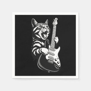Rock Cat Playing Electric Guitar   Cool Music Love Napkin