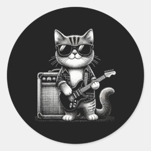 Rock Cat Playing Guitar Classic Round Sticker