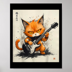 Rock Cat Playing Guitar Funny Cat Poster