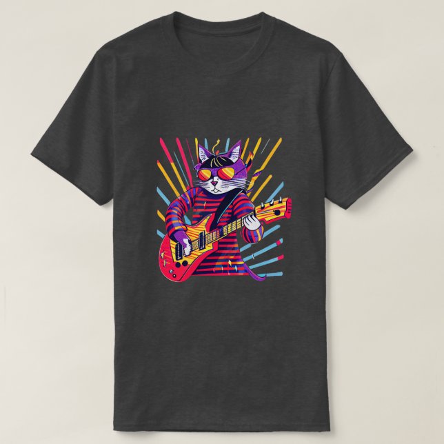 Rock Cat Playing Guitar Funny Guitar Cat (10) T-Shirt (Design Front)
