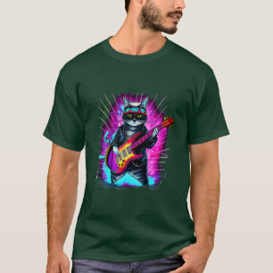 Rock Cat Playing Guitar Funny Guitar Cat (6) T-Shirt
