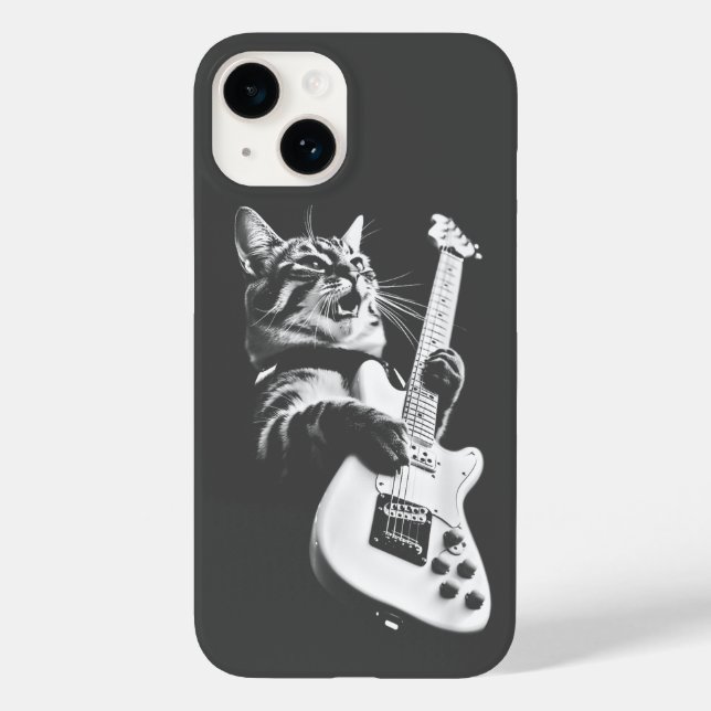 Rock Cat Playing Guitar - Funny Guitar Cat Case-Mate iPhone Case (Back)