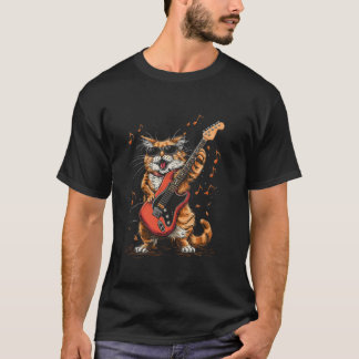 Rock Cat Playing Guitar Funny Guitar Cat Lover T S T-Shirt