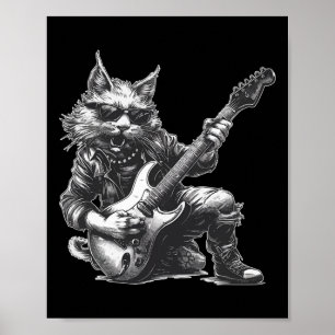 Rock Cat Playing Guitar Funny Guitar Cat Poster