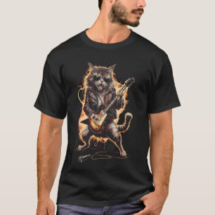 Rock Cat Playing Guitar - Funny Guitar Cat T-Shirt