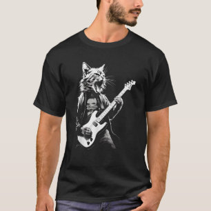 Rock Cat Playing Guitar Funny Guitar Cat T Shirt