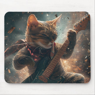 Rock Cat Playing Guitar Mouse Pad