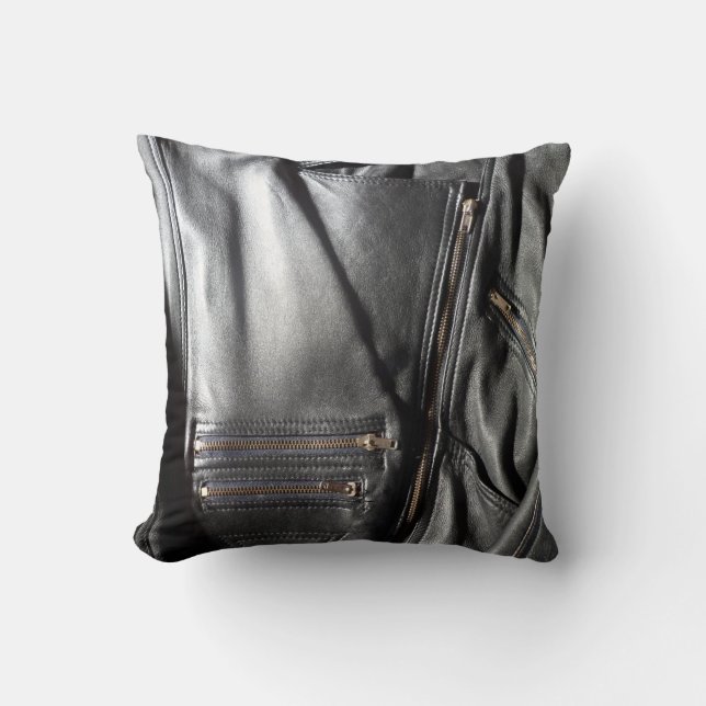 Rock Chick Black Biker Jacket Photo Cushion (Front)