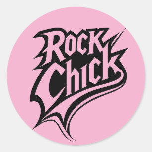 Rock Chick – Bold Black and White Typography Classic Round Sticker