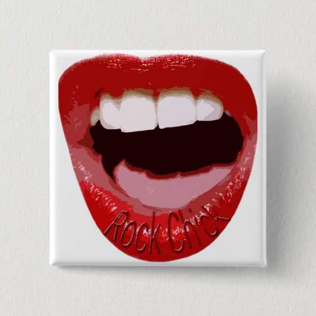 Rock Chick Lips 15 Cm Square Badge (Front)