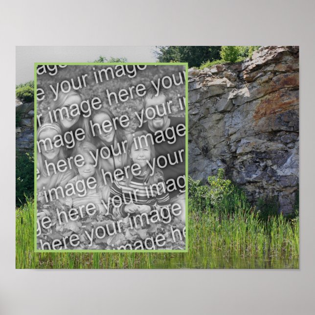 Rock Cliff Cattails Pond Nature Add Your Photo Poster (Front)