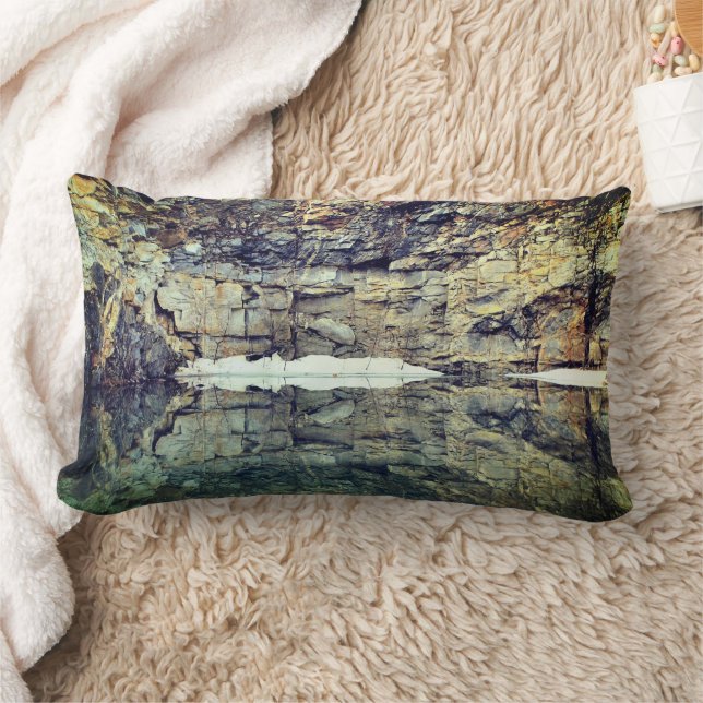 Rock Cliff Reflections In Pond 3  Lumbar Cushion (Blanket)