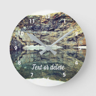 Rock Cliff Reflections In Pond 3 Personalised Round Clock