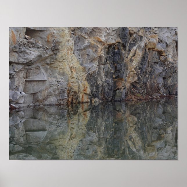 Rock Cliff Wall Reflections In Pond 2 Nature Poster (Front)