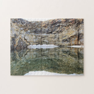 Rock Cliff Wall Reflections In Pond 3 Nature Jigsaw Puzzle