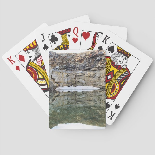 Rock Cliff Wall Reflections In Pond 3 Nature  Playing Cards (Back)