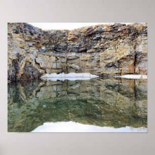 Rock Cliff Wall Reflections In Pond 3 Nature Poster
