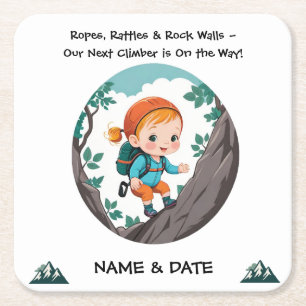 Rock Climber Adventure Theme Girl Baby Square Paper Coaster