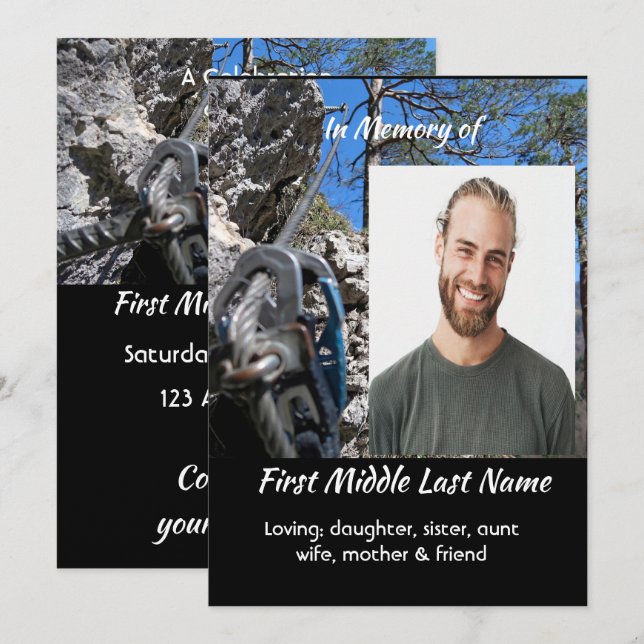 Rock Climber Celebration of Life Service Invitation (Front/Back)