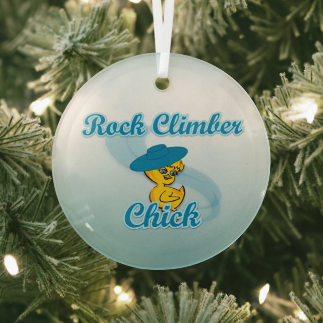 Rock Climber Chick #3 Glass Tree Decoration (Insitu)