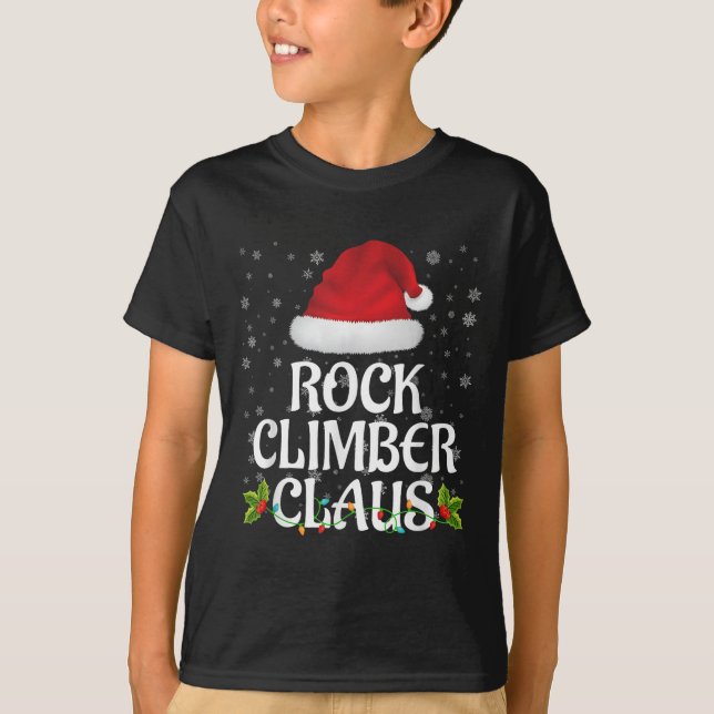 Rock Climber Claus Christmas Lights Pajama Family  T-Shirt (Front)