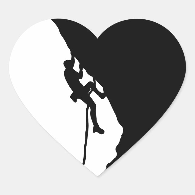 Rock climber conquers a sheer cliff.  heart sticker (Front)