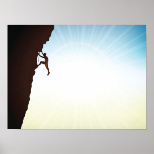 Rock Climber Silhouette Sun Flare Poster