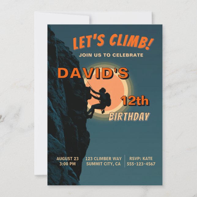 Rock Climbing Adventure Birthday Invitation (Front)