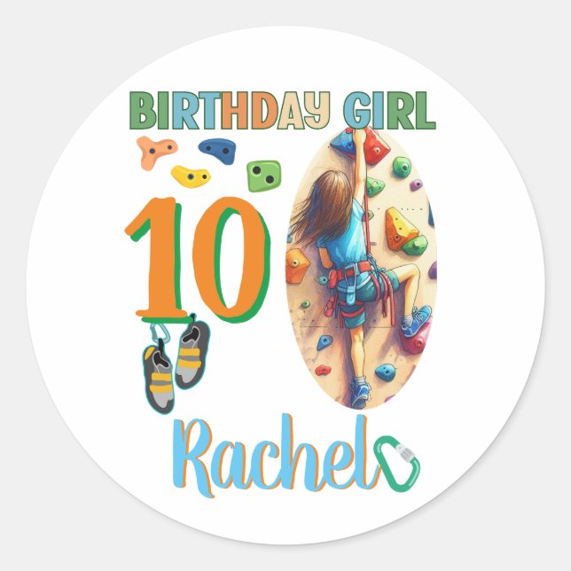 Rock Climbing Birthday Girl Adventure Ready Classic Round Sticker (Front)