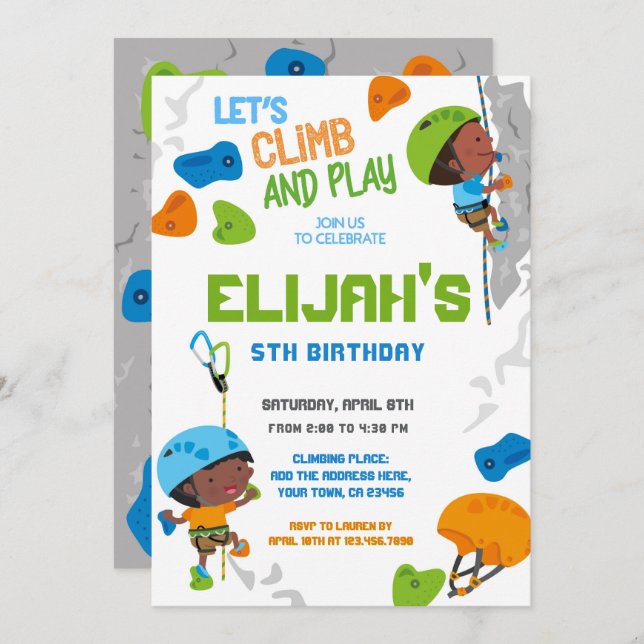 Rock Climbing Birthday Invitation (Front/Back)