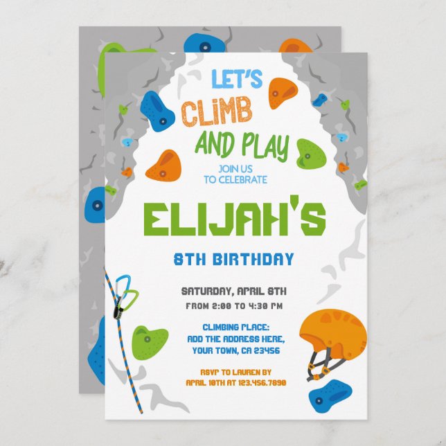Rock Climbing Birthday Invitation (Front/Back)