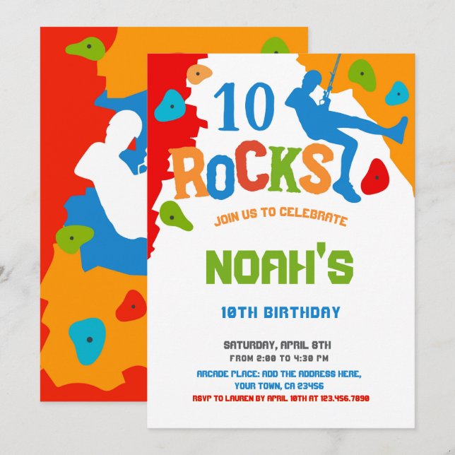 Rock Climbing Birthday Invitation (Front/Back)