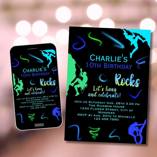 Rock Climbing Birthday Invitation Boy Indoor Party (Creator Uploaded)
