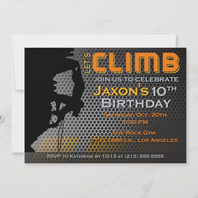 Rock Climbing Birthday Invitation - Let's Climb (Front)