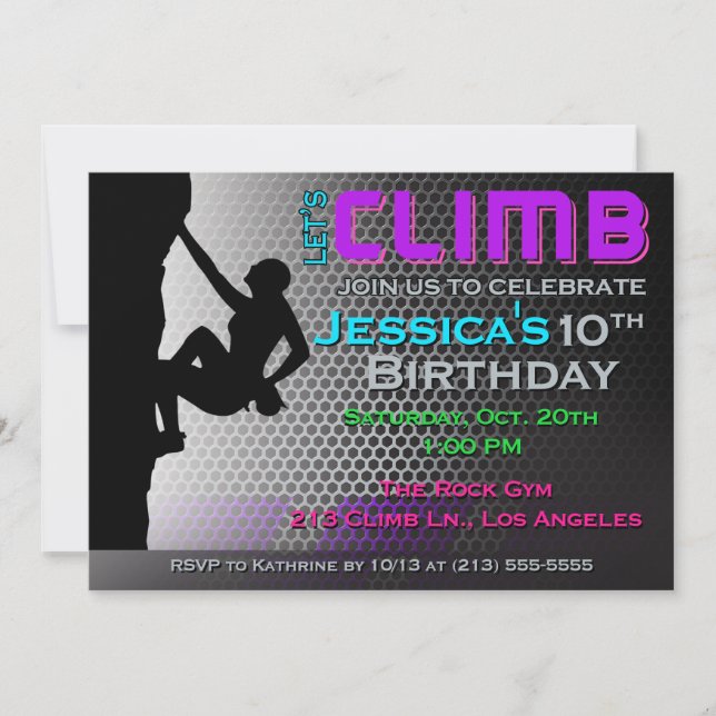 Rock Climbing Birthday Invitation - Let's Climb (Front)
